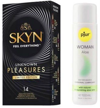 Набор Skyn ​​Unknown Pleasures 14 шт + pjur Woman Aloe 100 мл SOS13385 фото