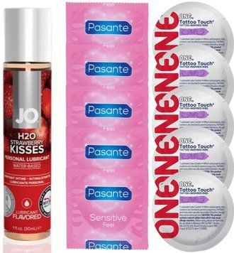 Набор 10 шт Pasante extra sensitive и ONE Tattoo Touch + System JO H2O &mdash; Strawberry Kiss(30 мл) SOS4892 фото