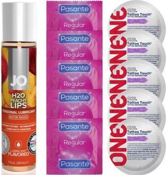 Набір 10 шт Pasante Regular та ONE Tattoo Touch + System JO H2O &mdash; Peachy Lips (30 мл) SOS4857 фото