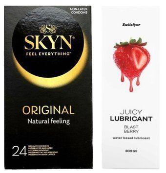 Комплект Лубрикант Satisfyer Juicy Blast Berry 300 мл + SKYN Original 24 шт SOS12901 фото