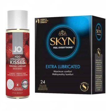 Комплект: JO Strawberry Kiss (60 мл) + SKYN Extra Lube 24 ШТ. SOS11291 фото