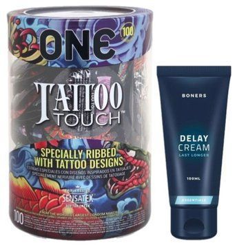 Набор из ONE Tattoo Touch, 100 шт + Пролонгатор Boners Delay Cream 100 мл SOS9162 фото