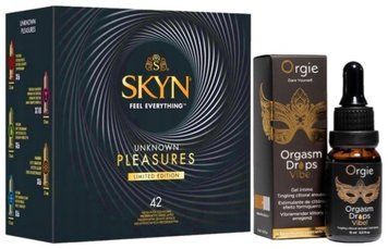 Набір з SKYN Pleasures (42 шт) + краплі з вібрацією ORGASM DROPS VIBE! (15 мл) від ORGIE SOS10033 фото