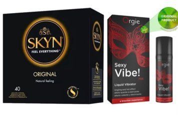 SKYN ORIGINAL 40 шт + SEXY VIBE, 15 мл вібрація + зігріваючий ефект ORGIE SOS7082 фото