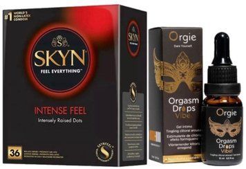 Набір з SKYN Intense Feel (36 шт)  +  Рідкий вібратор ORGASM DROPS VIBE! (15 мл) від ORGIE SOS9833 фото
