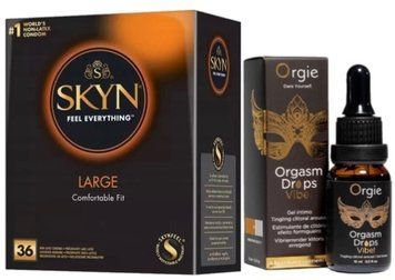 Набор из SKYN Large (36 шт) + Жидкий вибратор ORGASM DROPS VIBE! (15 мл) от ORGIE SOS9933 фото