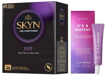 Набір з SKYN Elite 36 шт + Рідкий вібратор Bijoux Indiscrets Clitherapy Liquid Vibrator &ndash; IT'S A MATCH SOS10229 фото