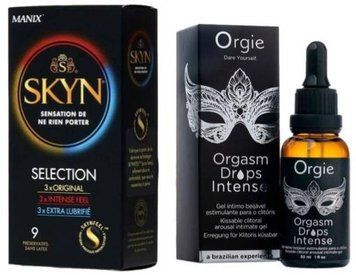 Набор из SKYN Selection (9 шт) + Возбудительные капли для клитора Orgie Orgasm Drops Intense, 30 мл, тепло-холод, пряный вкус SOS9683 фото
