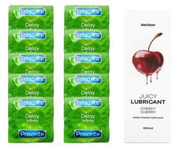 Набір: Pasante Delay Infinity 10 шт. + Лубрикант Satisfyer Cheeky Cherry 300 мл SOS12031 фото