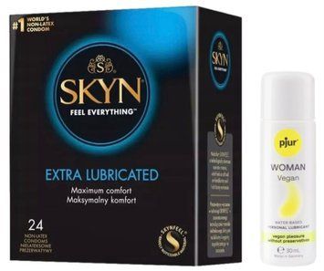 Комплект SKYN Extra Lube 24 шт + Pjur Woman Vegan 30 мл SOS13285 фото