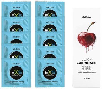 Набор: EXS Air Thin 10 шт. + Лубрикант Satisfyer Cheeky Cherry 300 мл SOS11190 фото