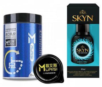 Комплект Muaisi 0.02 мм Blue 12 шт + Лубрикант SKYN AQUA FEEL, 80 мл SOS1369 фото