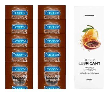 Комплект Pasante Chocolate 10шт. + Лубрикант Satisfyer Juicy Lubricant Mango & Passion 300 мл SOS11632 фото