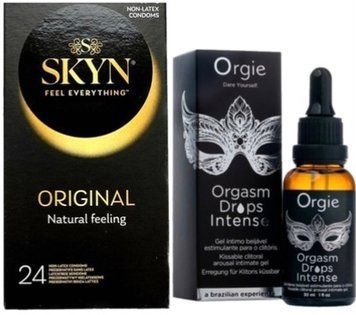 Набір з SKYN ORIGINAL 24 шт + Збуджувальні краплі Orgie Orgasm Drops Intense (30 мл) SOS9983 фото