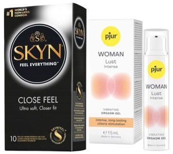 Набор из SKYN Close Feel (10 шт) + жидкий вибратор pjur Woman Lust Intense (15 мл) SOS9783 фото