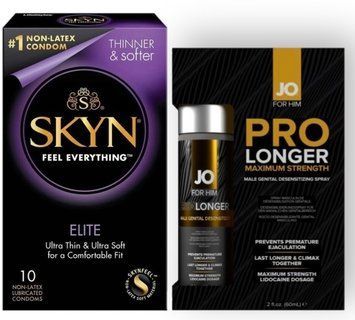 Набор из SKYN Elite 10 шт + Пролонгатор JO Prolonger Spray with Lidocaine (60 мл) SOS8912 фото