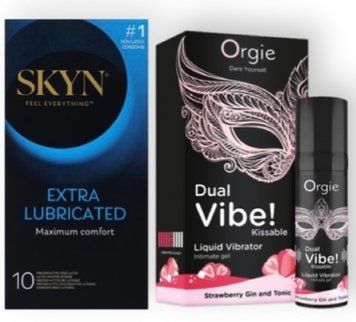 Skyn Exstra Lube 10 штук + Orgie Dual Vibe! Strawberry Gin & Tonic 15 мл SOS6982 фото
