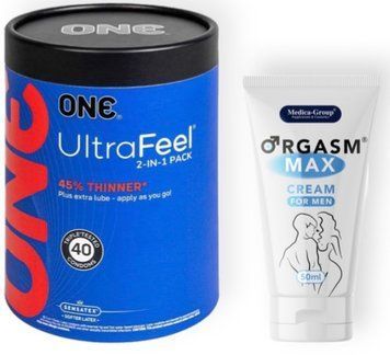 Набор из ONE UltraFeel 2-in-1 Pack 40 шт + Пролонгатор Medica-Group Orgasm Max for Men - krem ​​50 ml SOS9079 фото