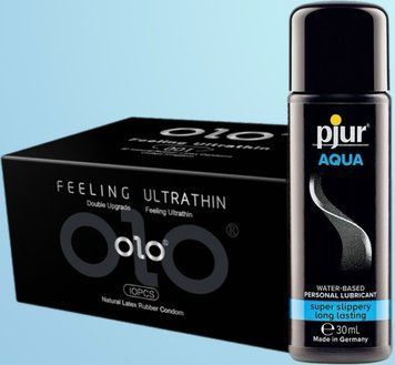 Набор OLO - ультратонкие -001 (10 штук) + Лубрикант pjur Aqua 30 мл, без прилипания  SOS4519 фото