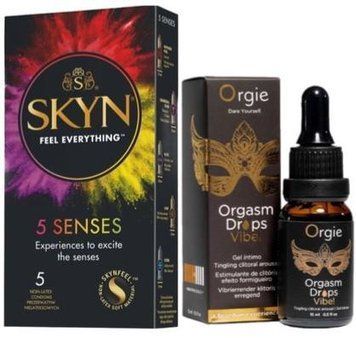Набор из SKYN 5 Senses + Жидкий вибратор ORGASM DROPS VIBE!,15 мл ORGIE SOS9623 фото