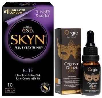 Набор из SKYN Elite (10 шт) + Жидкий вибратор ORGASM DROPS VIBE! (15 мл) от ORGIE SOS9733 фото