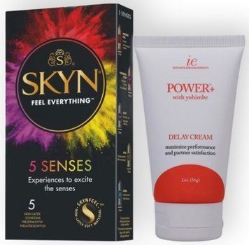 Набор из SKYN 5 Senses + Мощный крем-пролонгатор Doc Johnson Power+Yohimbe Delay Cream For Men, экстракт Йохимбе, 56 г SOS8829 фото