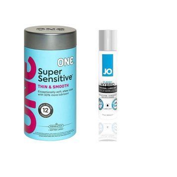 ONE Super Sensitive Pack 12 шт. + Густая водно-силиконовая смазка System JO Classic Hybrid (30 мл) SOS6536 фото