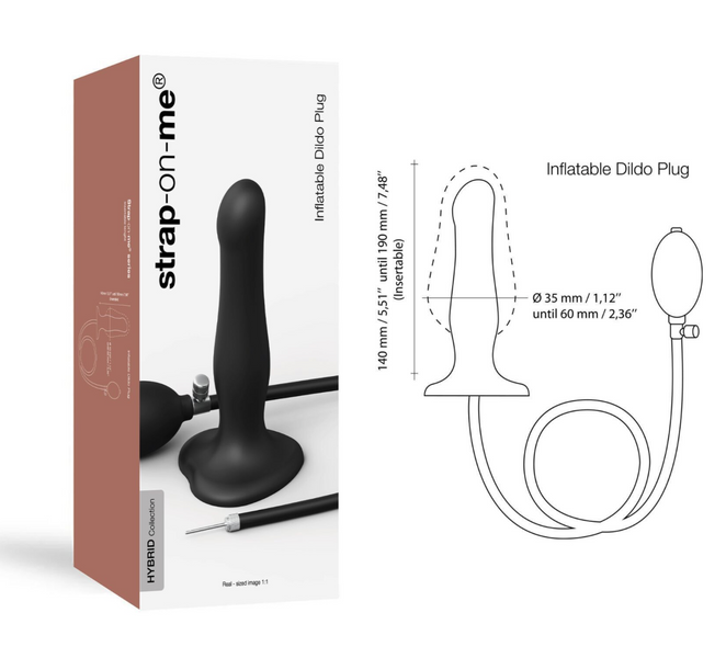 Надувной фаллоимитатор Strap-On-Me INFLATABLE DILDO PLUG - NOIR, шарик внутри, диаметр до 6 см SO7383 фото