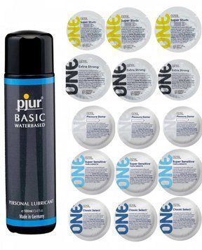 Набір One 15 шт - Studs , Sensitive , Strong , Dome , Classic та Лубрикант Pjur Basic waterbased 100 ml SOS242 фото
