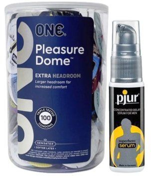 Набор из ONE Pleasure Dome, 100 шт + Пролонгатор pjur Superhero Serum 20 мл SOS9574 фото