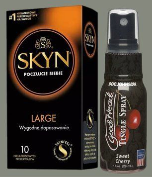 Комплект SKYN Large 10 шт + Спрей Doc Johnson GoodHead Tingle Spray - Sweet Cherry (29 мл)  SOS5581 фото
