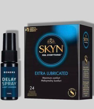 SKYN Extra Lube 24 шт + Пролонгатор Boners Delay Spray SOS5675 фото
