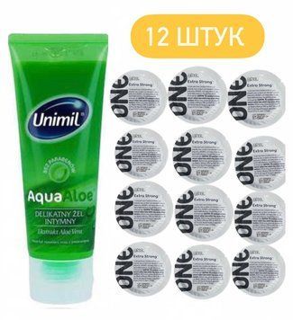 One Extra Strong 12 шт и Лубрикант Unimil Aqua Aloe 80 мл SOS513 фото