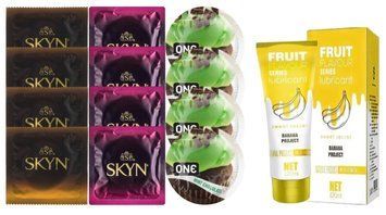Комплект: Лубрикант OLO Banana (120 мл) + 8 шт. SKYN + 4 шт. ONE Mint Chocolate SOS10510 фото