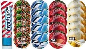 Набор из SwissNavy CoolingPeppermint 10мл + ONE Tattoo + ONE Mint + ONEChocolateStrawberry + ONEBanana SOS8652 фото