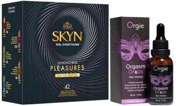 Набір з SKYN Pleasures (42 шт) + краплі з вібрацією Orgie Orgasm Drops (30 мл)  SOS10034 фото