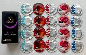 Набор 44 штук Skyn ​​Elite + ONE Extreme Ribs, Super Sensitive, Flavor Waves, Classic SOS2268 фото