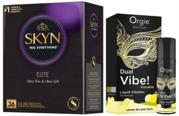 Набір з SKYN Elite 36 шт + Рідкий вібратор Orgie Dual Vibe! Lemon Gin And Tonic Kissable Liquid Vibrator (15 мл)  SOS10230 фото