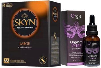 Набор из SKYN Large (36 шт) + Возбудительные капли Orgie Orgasm Drops (30 мл) SOS9934 фото