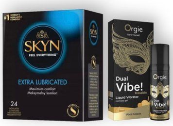 SKYN Extra Lube 24 шт + DUAL VIBE!, 15 мл Orgie pina colada  SOS7033 фото