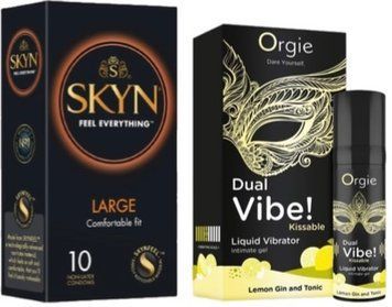 Набір з 10 шт SKYN Large + Рідкий вібратор Orgie Dual Vibe! Lemon Gin And Tonic Kissable Liquid Vibrator, 15 мл SOS10330 фото