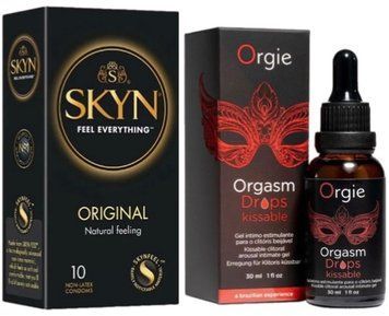 Набір з SKYN Original (10 шт) + рідкий стимулятор Orgie Orgasm Drops Kissable (30 мл) SOS9884 фото