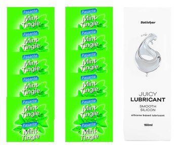 Комплект Pasante Mint 10шт. + Лубрикант Satisfyer Juicy Lubricant Smooth Silicon 150 мл SOS11683 фото