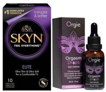 Набор из SKYN Elite (10 шт) + Жидкий вибратор Orgie Orgasm Drops (30 мл) SOS9734 фото