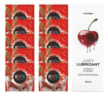 Комплект: EXS STRAWBERRY SUNDAE 10 шт. + Лубрикант Satisfyer Cheeky Cherry 300 мл SOS11442 фото