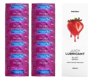 Комплект Pasante Regular 10 шт. + Лубрикант Satisfyer Juicy Lubricant Blast Berry (300 мл) SOS12132 фото