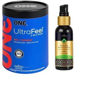 ONE UltraFeel 2-в-1. 40 шт.+ Смазка на водной основе Sensuva Natural Water-Based Apple Candy (57мл) SOS6456 фото
