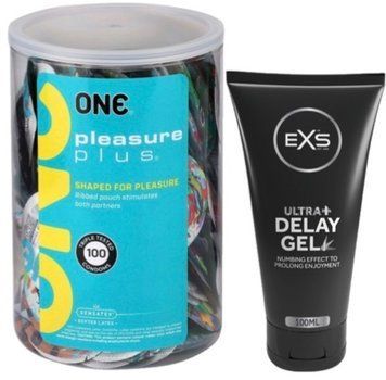 Набор из ONE Pleasure Plus, 100 шт + Пролонгатор EXS Delay Gel Ultra+ 100ml SOS9129 фото