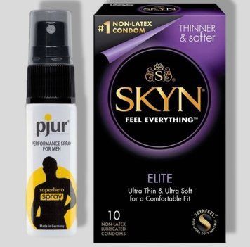SKYN Elite 10 шт + Пролонгатор pjur Superhero Spray 20 мл SOS5339 фото