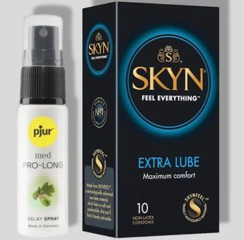 SKYN Extra Lube 10 шт + Пролонгатор pjur MED Prolong Spray 20 мл SOS5050 фото